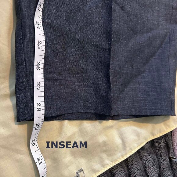 100% FINE LINEN PANTS, CHARCOAL BLUE, SIZE 24, HIDDEN FRONT FLY, TWO POCKETS - Picture 10 of 14
